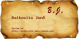 Balkovits Jenő névjegykártya